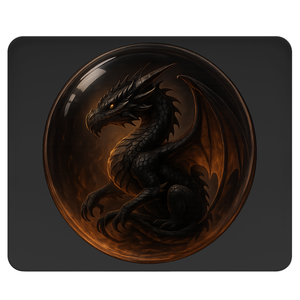 Mousepad Drache schwarz in einer Blase