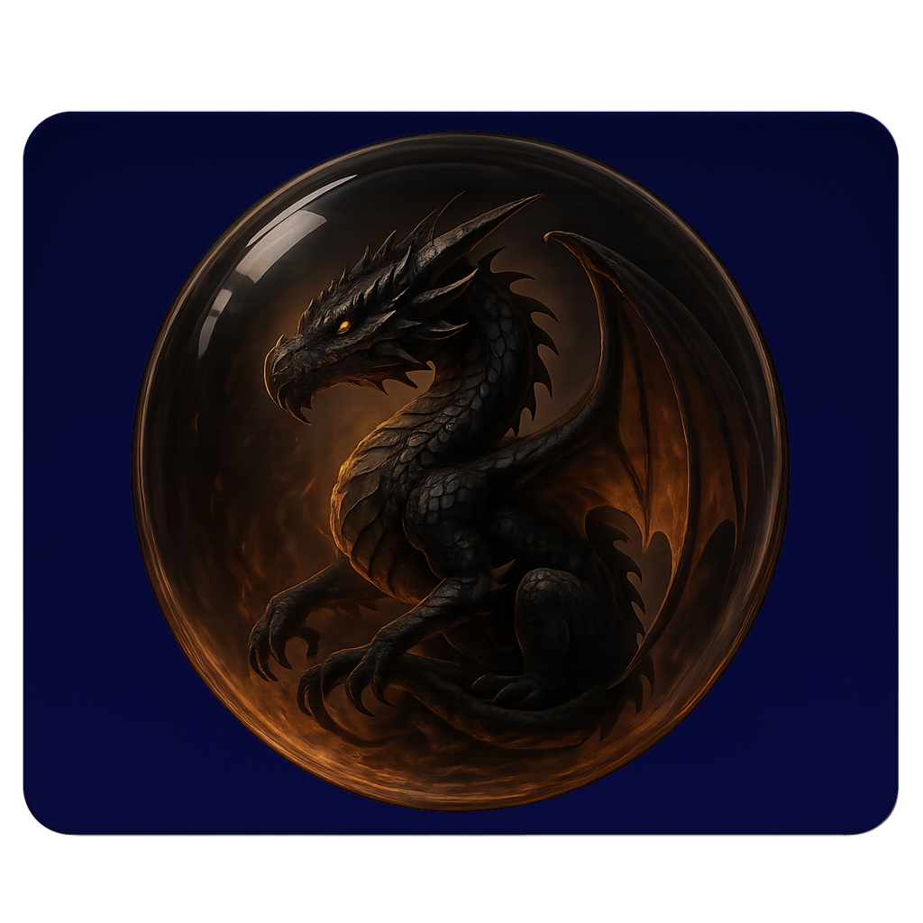 Mousepad Drache schwarz in einer Blase