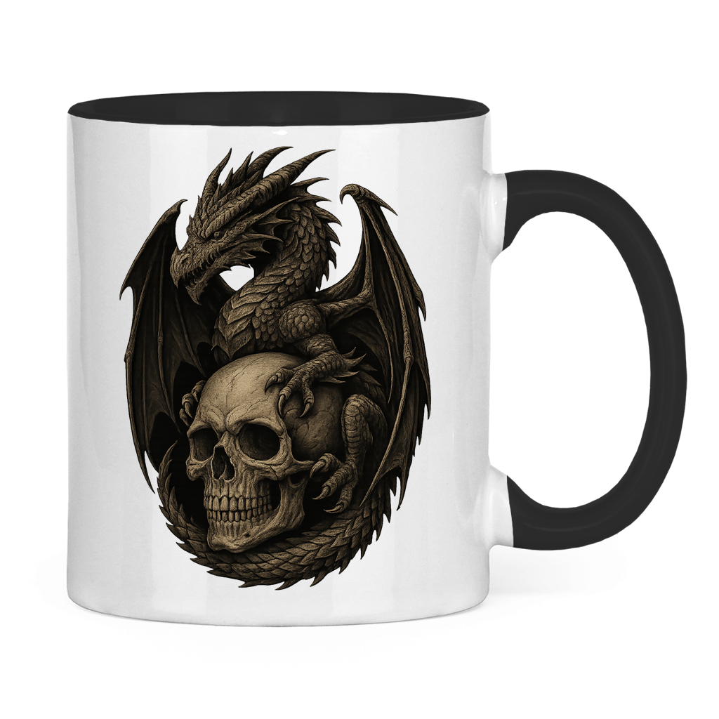 Tasse zweifarbig Drache mit Schädel