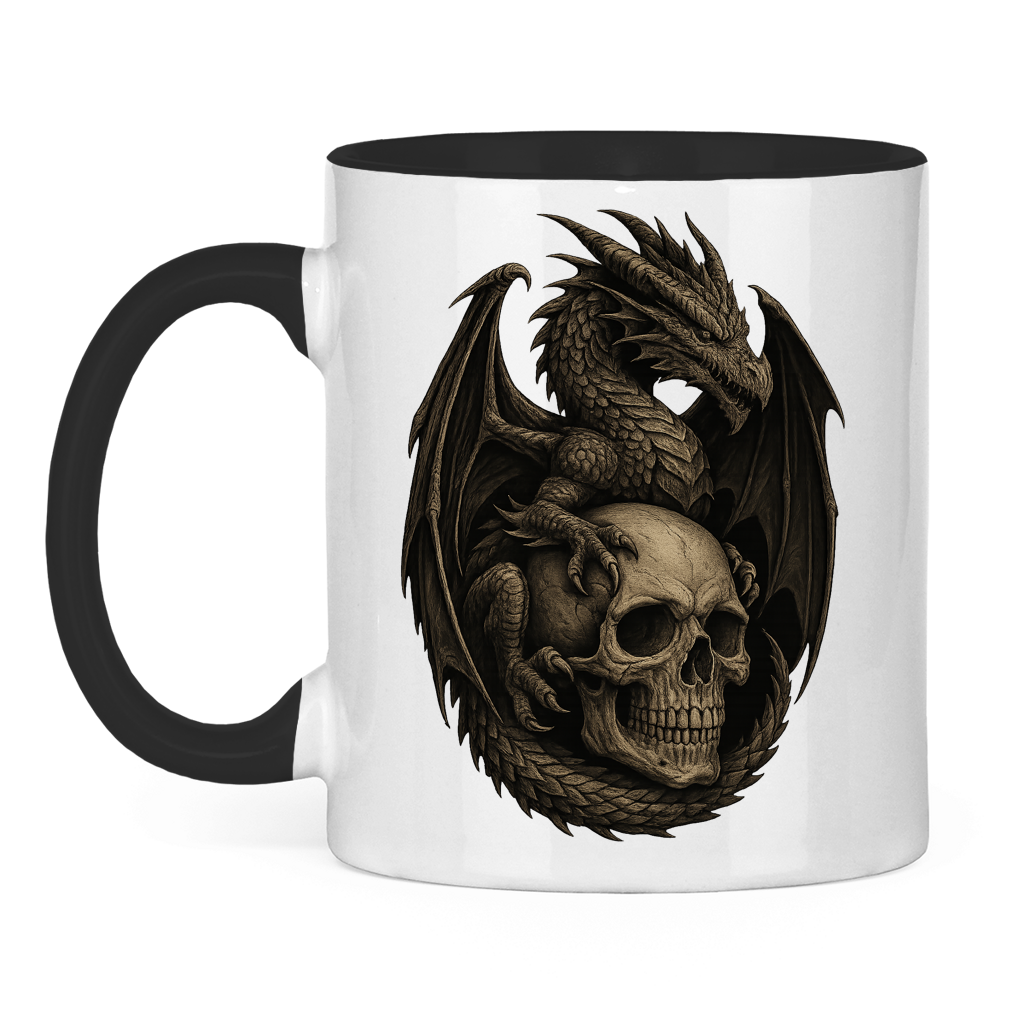 Tasse zweifarbig Drache mit Schädel