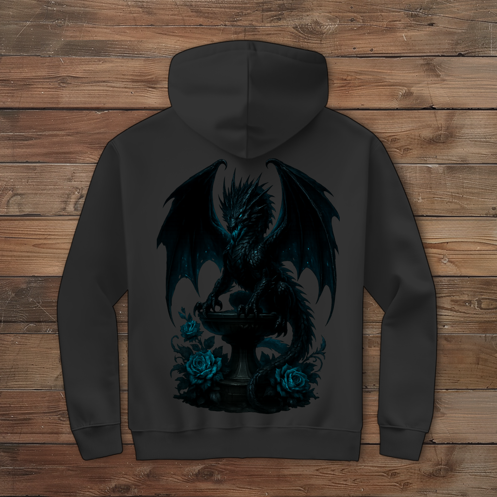 Herren Zipper Hoodie Drache schwarz böse auf Podest türkis gehalten