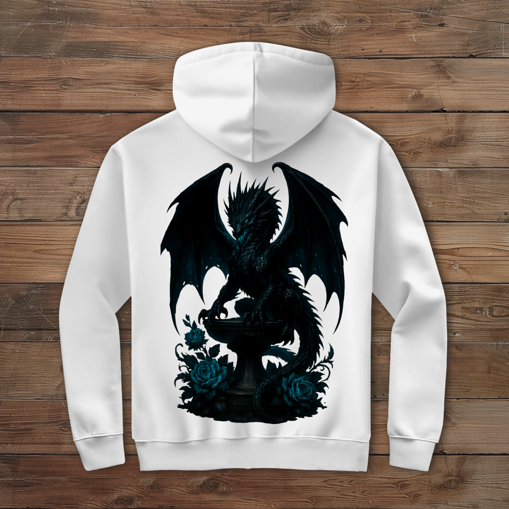 Herren Zipper Hoodie Drache schwarz böse auf Podest türkis gehalten