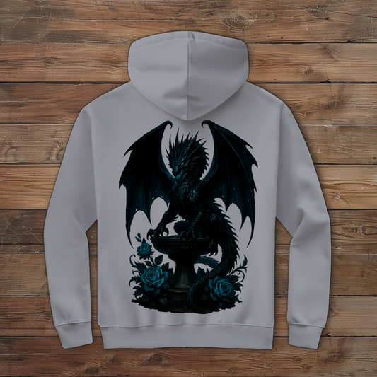 Herren Zipper Hoodie Drache schwarz böse auf Podest türkis gehalten