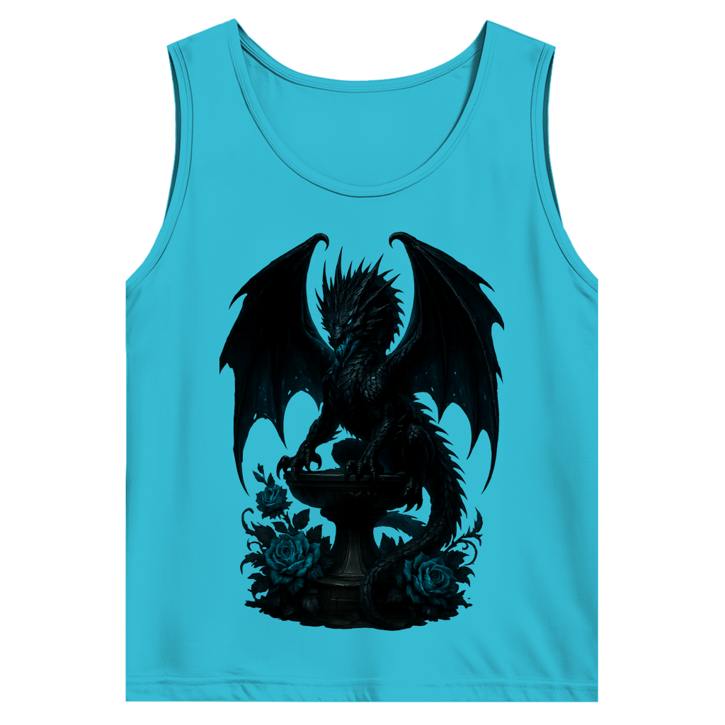 Herren Basic Tank Top Drache schwarz böse auf Podest türkis gehalten