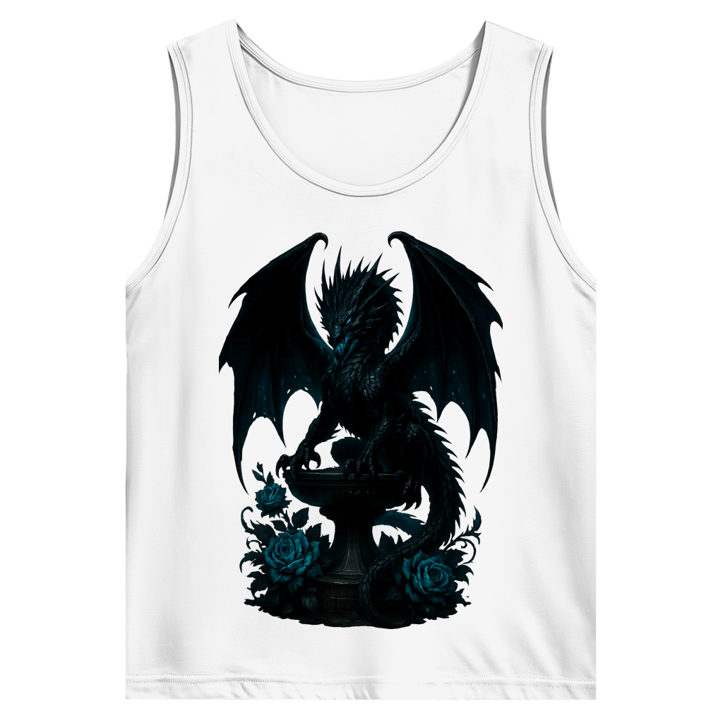 Herren Basic Tank Top Drache schwarz böse auf Podest türkis gehalten