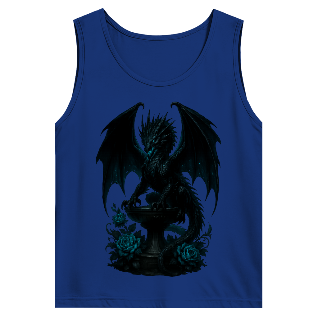 Herren Basic Tank Top Drache schwarz böse auf Podest türkis gehalten