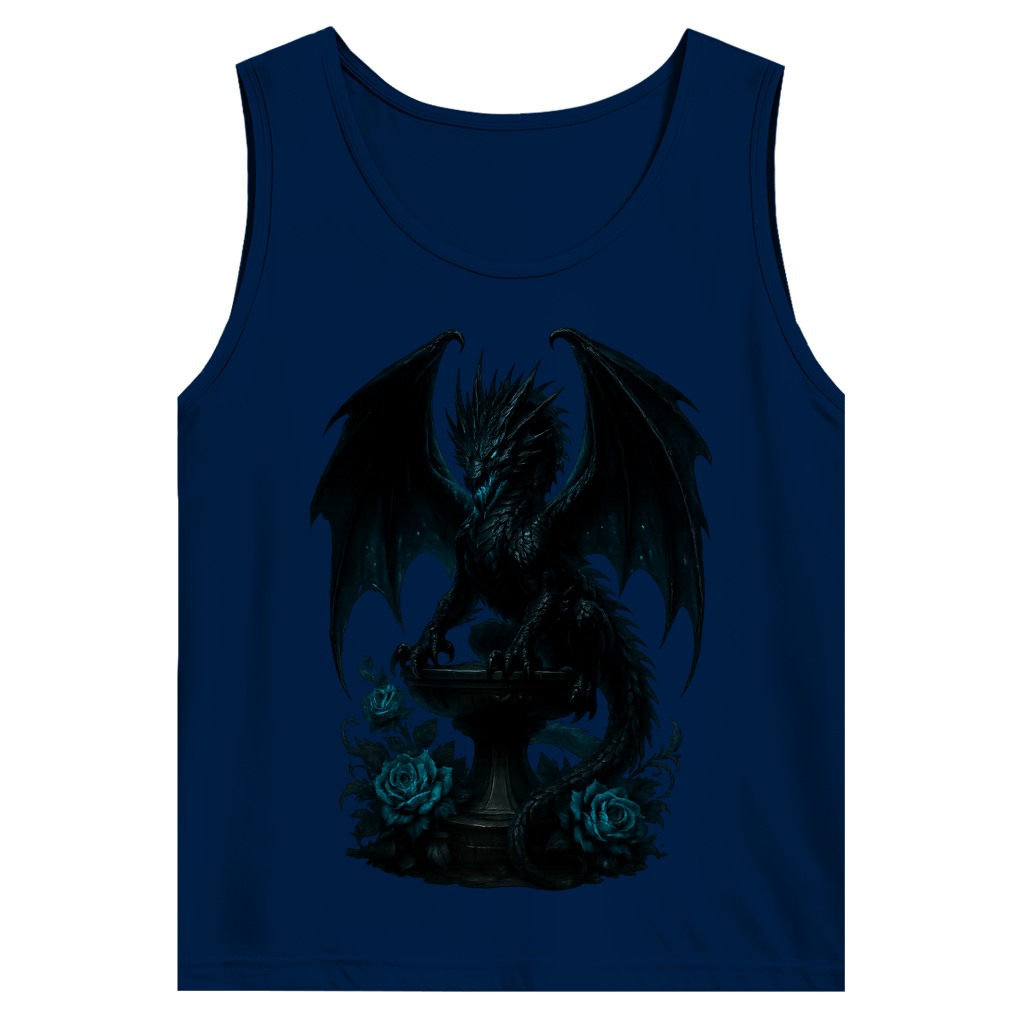 Herren Basic Tank Top Drache schwarz böse auf Podest türkis gehalten