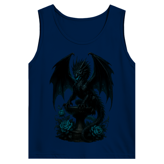 Herren Basic Tank Top Drache schwarz böse auf Podest türkis gehalten