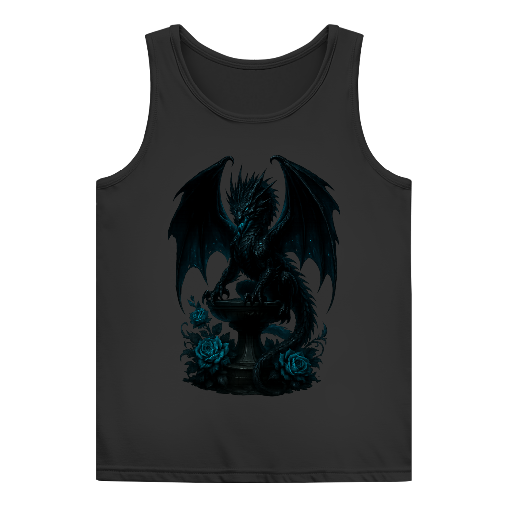 Damen Basic Tank Top Drache schwarz böse auf Podest türkis gehalten