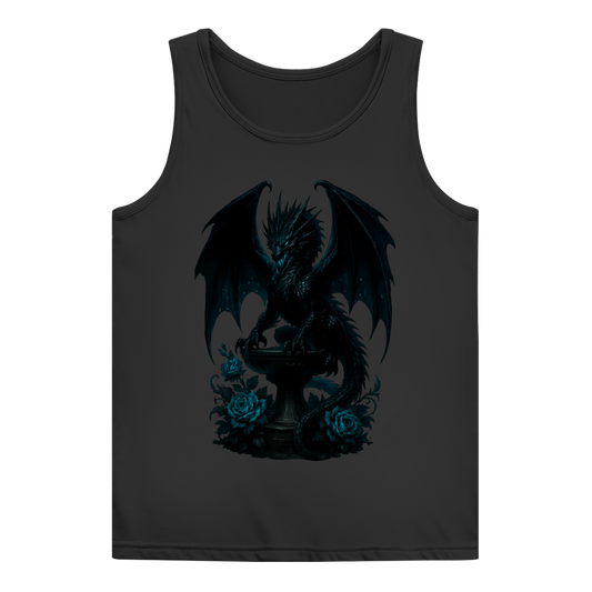 Damen Basic Tank Top Drache schwarz böse auf Podest türkis gehalten
