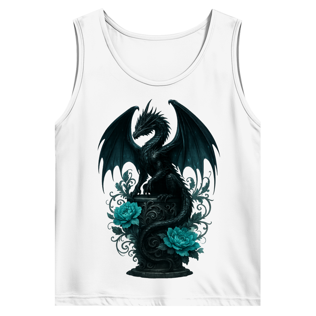 Herren Basic Tank Top Drache schwarz elegant auf Podest türkis gehalten