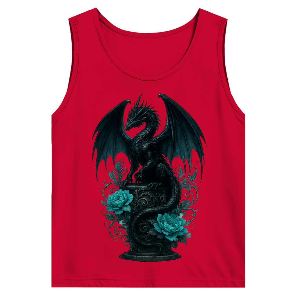 Herren Basic Tank Top Drache schwarz elegant auf Podest türkis gehalten