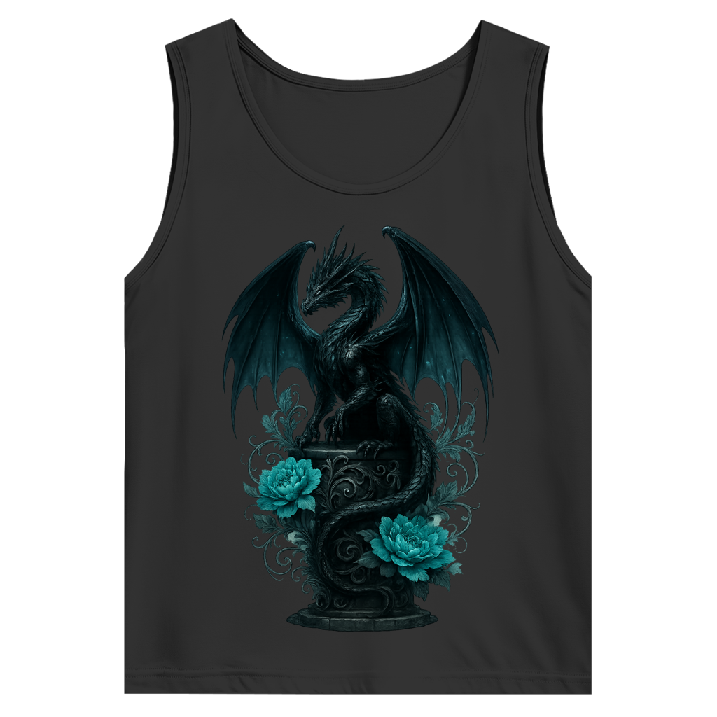 Herren Basic Tank Top Drache schwarz elegant auf Podest türkis gehalten