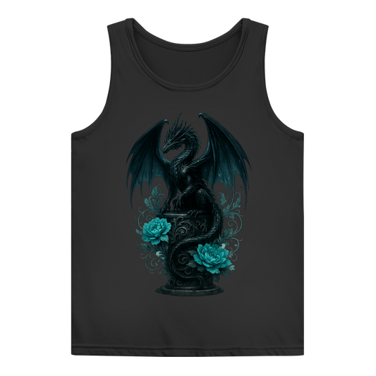 Damen Basic Tank Top Drache schwarz elegant auf Podest türkis gehalten