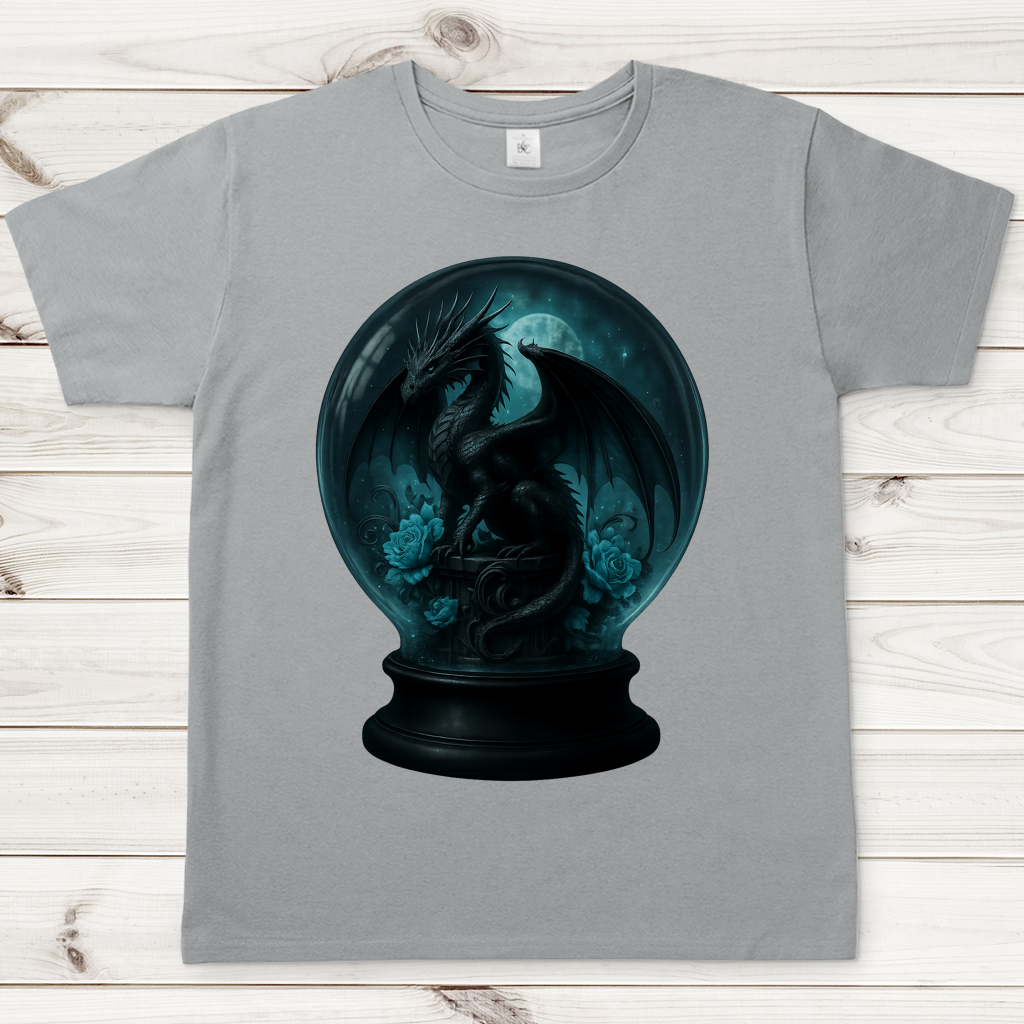 Herren T-Shirt Drache in Kugel türkis gehalten