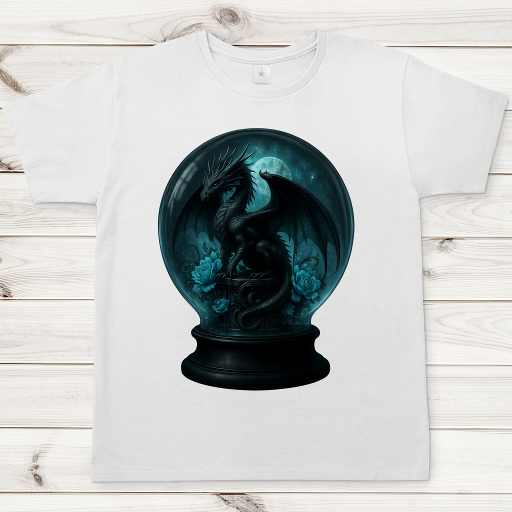 Herren T-Shirt Drache in Kugel türkis gehalten