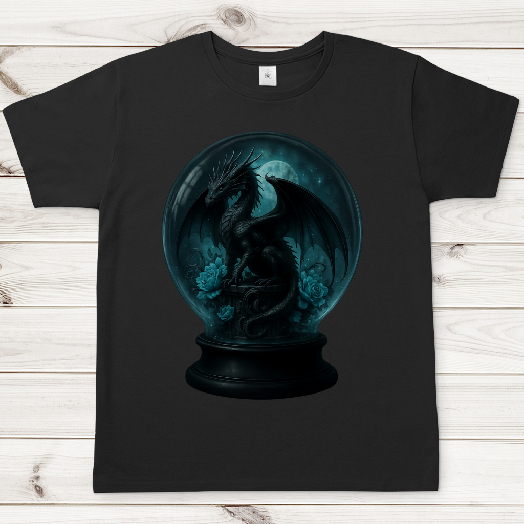Herren T-Shirt Drache in Kugel türkis gehalten