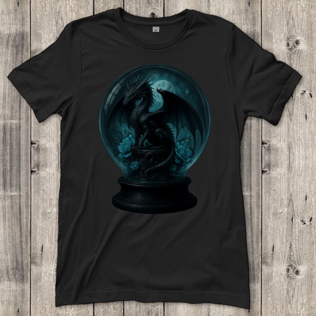 Damen T-Shirt Drache in Kugel türkis gehalten