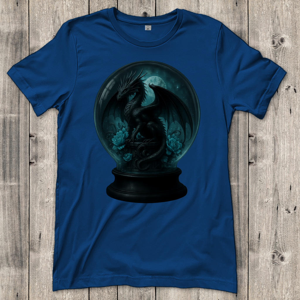 Damen T-Shirt Drache in Kugel türkis gehalten