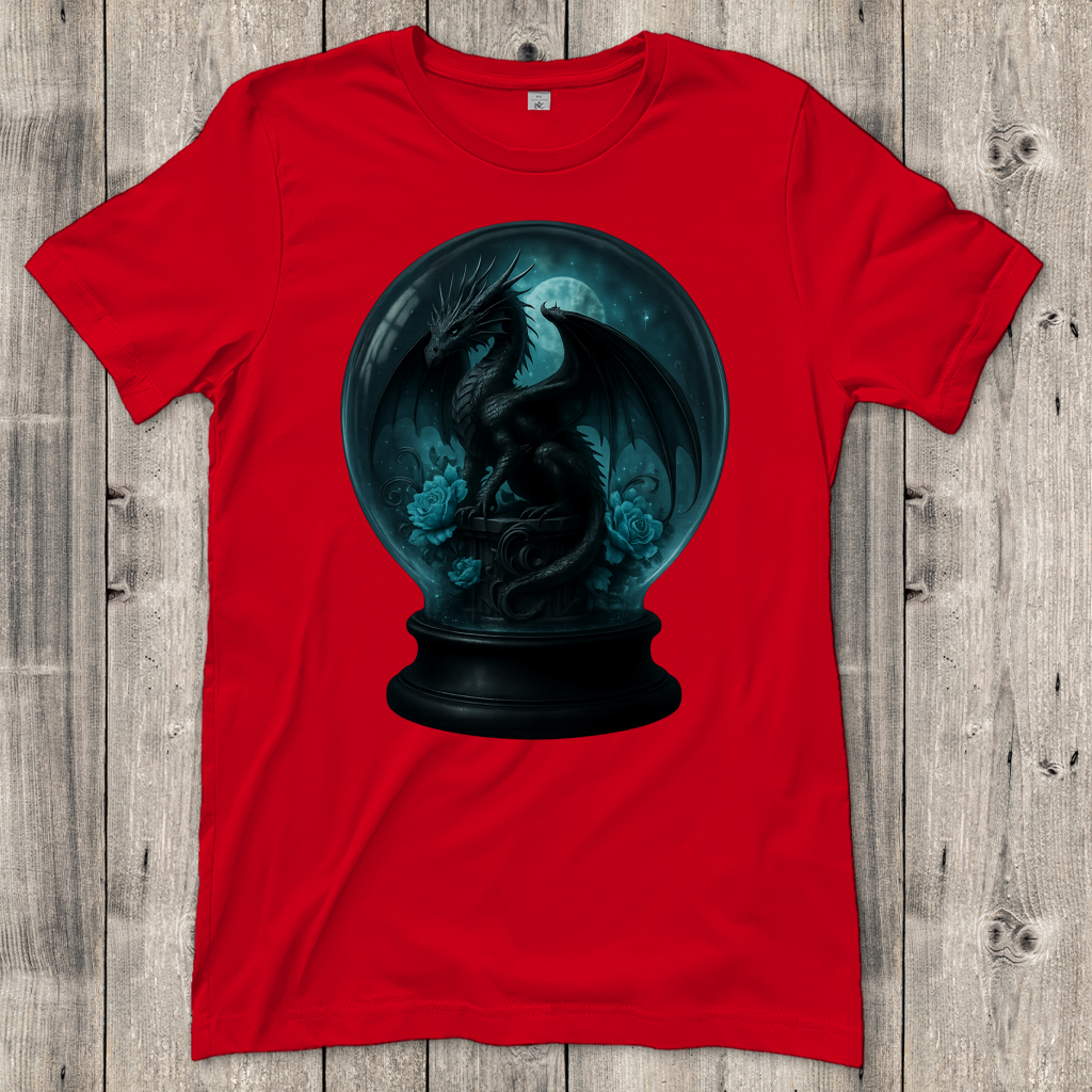 Damen T-Shirt Drache in Kugel türkis gehalten