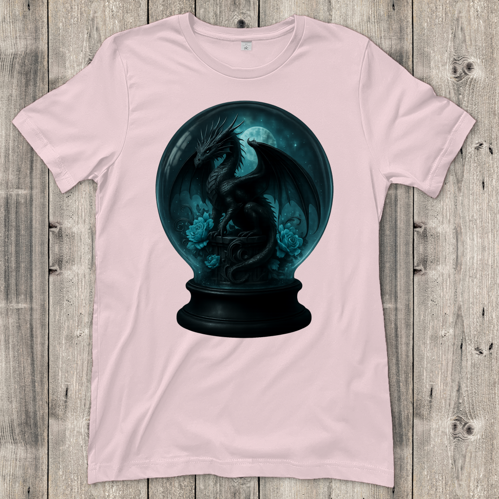 Damen T-Shirt Drache in Kugel türkis gehalten