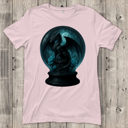 Damen T-Shirt Drache in Kugel türkis gehalten