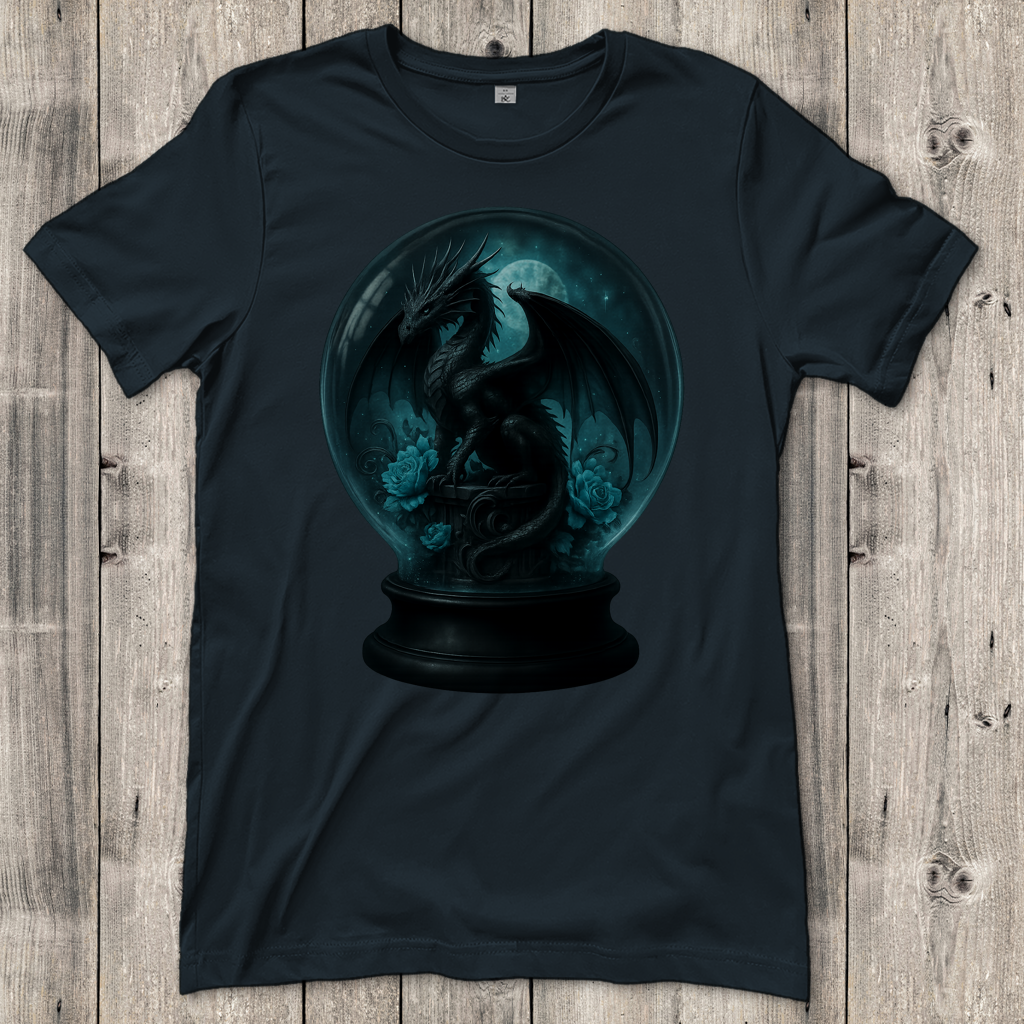 Damen T-Shirt Drache in Kugel türkis gehalten