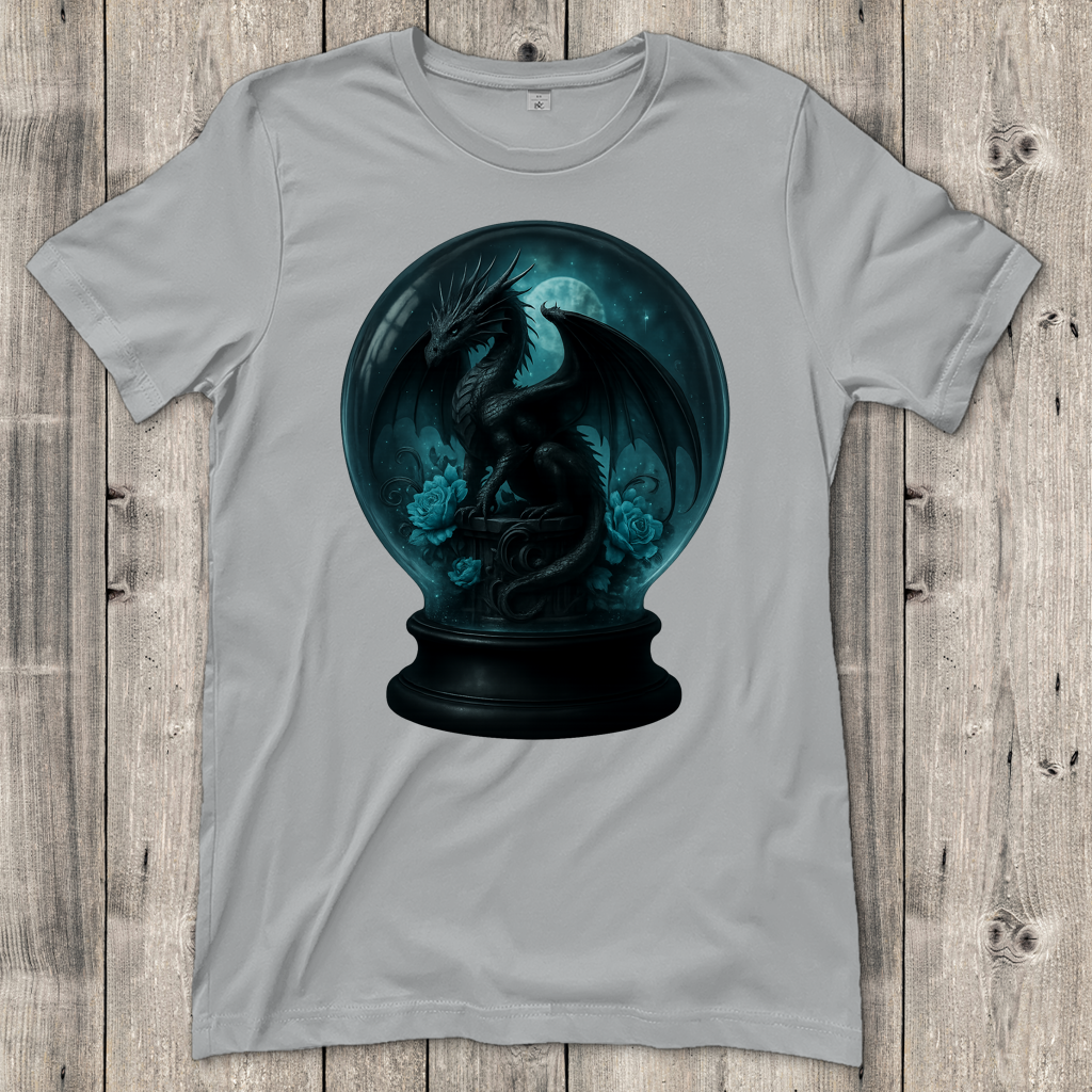 Damen T-Shirt Drache in Kugel türkis gehalten