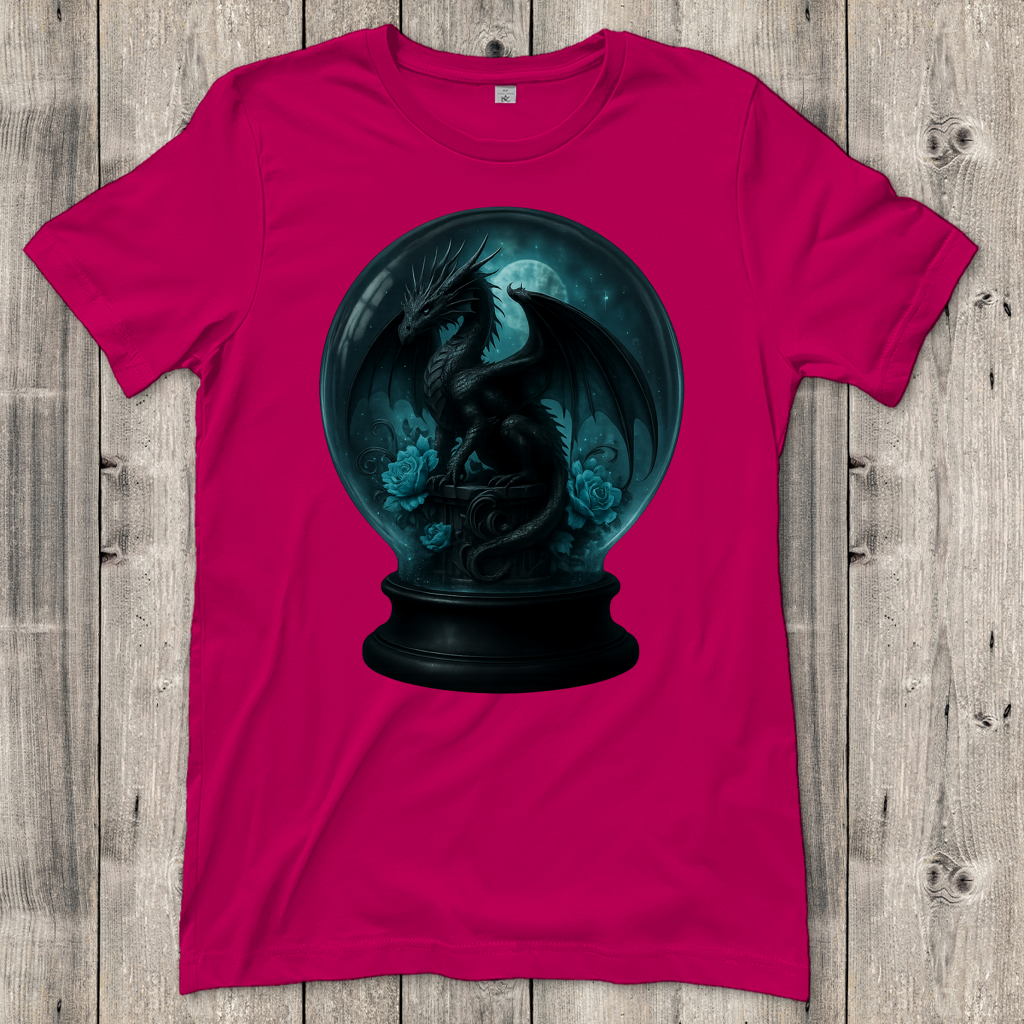 Damen T-Shirt Drache in Kugel türkis gehalten