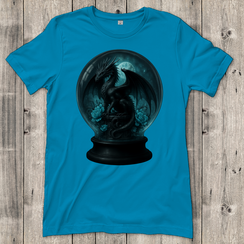 Damen T-Shirt Drache in Kugel türkis gehalten