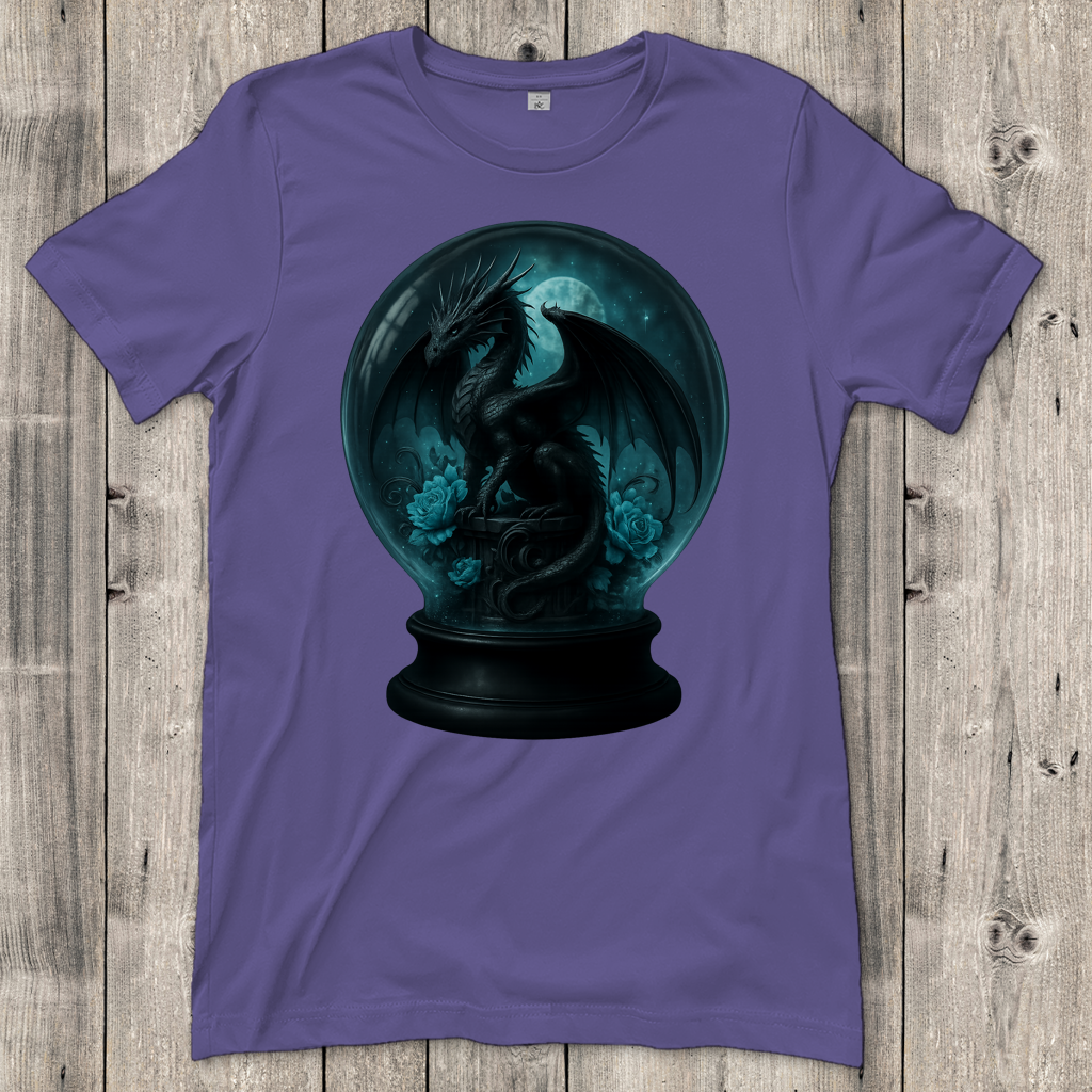 Damen T-Shirt Drache in Kugel türkis gehalten