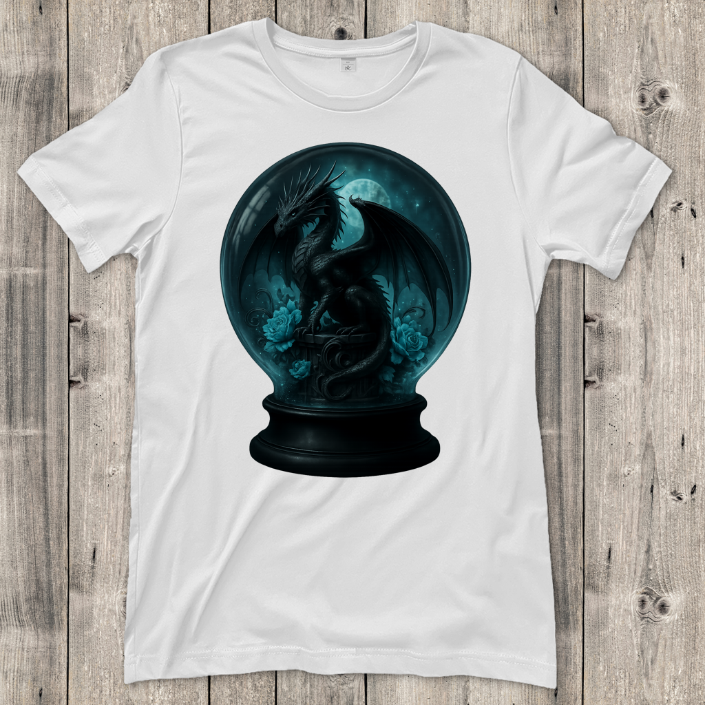 Damen T-Shirt Drache in Kugel türkis gehalten
