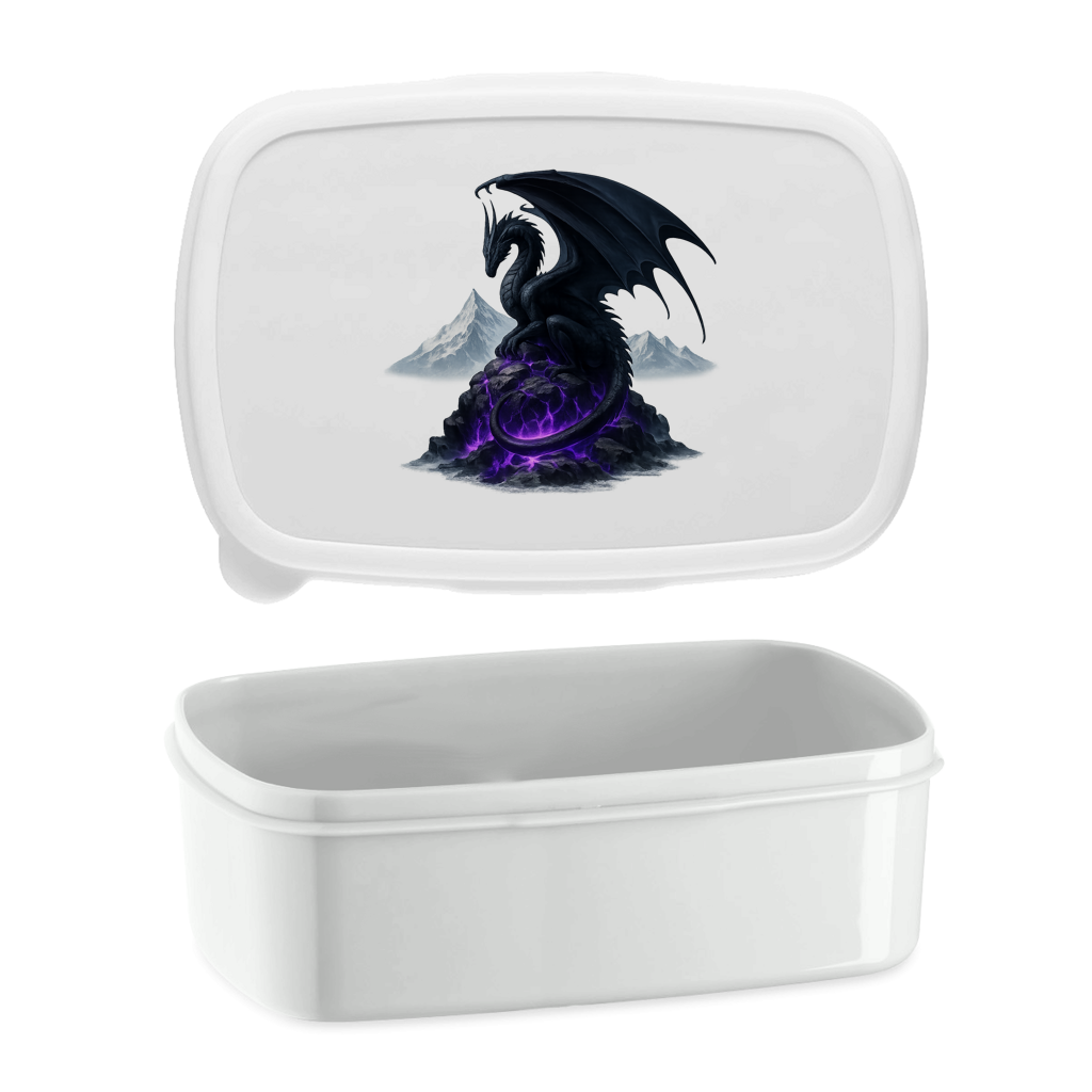 Lunchbox Drache schwarz auf Lila Felsen