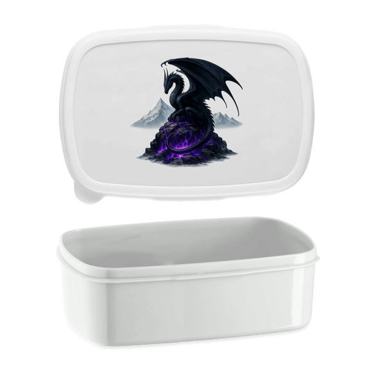 Lunchbox Drache schwarz auf Lila Felsen