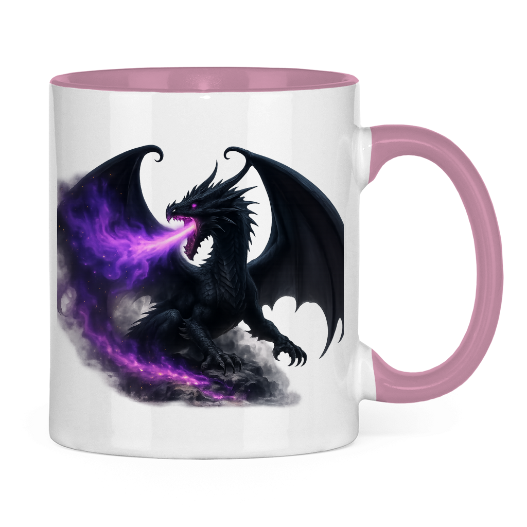 Tasse zweifarbig Drache schwarz lila Feuer