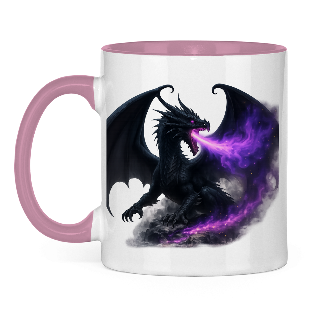 Tasse zweifarbig Drache schwarz lila Feuer