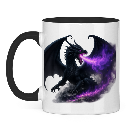 Tasse zweifarbig Drache schwarz lila Feuer