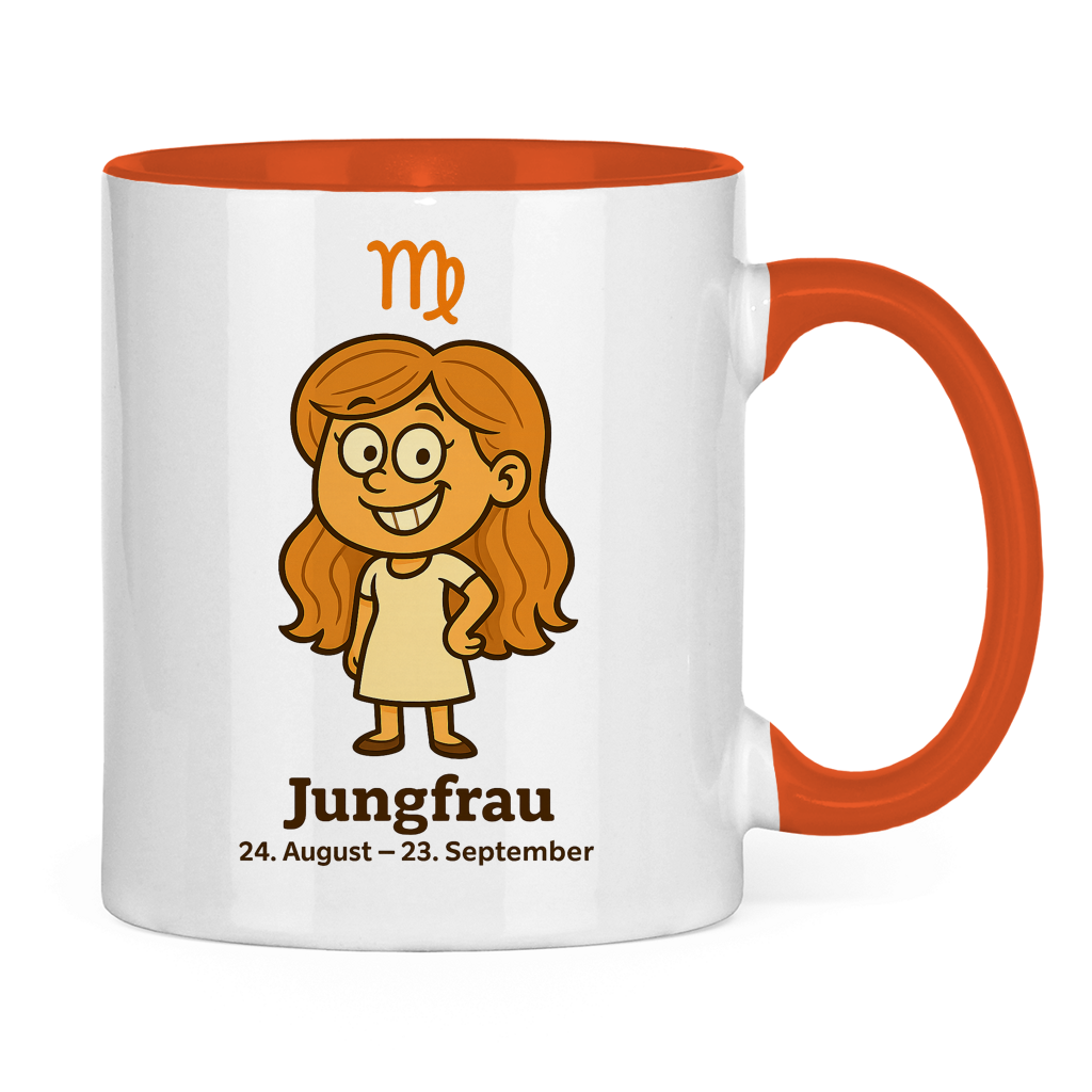 Tasse zweifarbig Jungfrau Comic