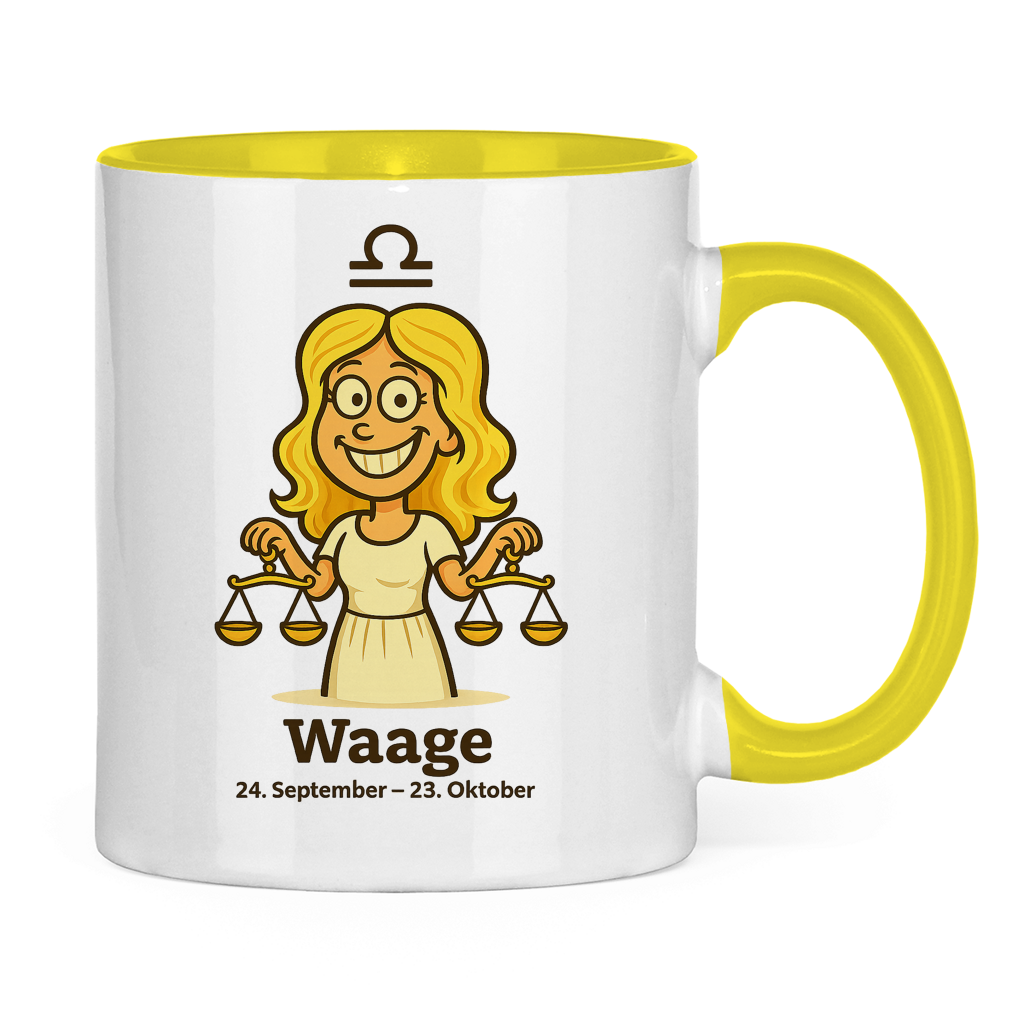 Tasse zweifarbig Waage Comic