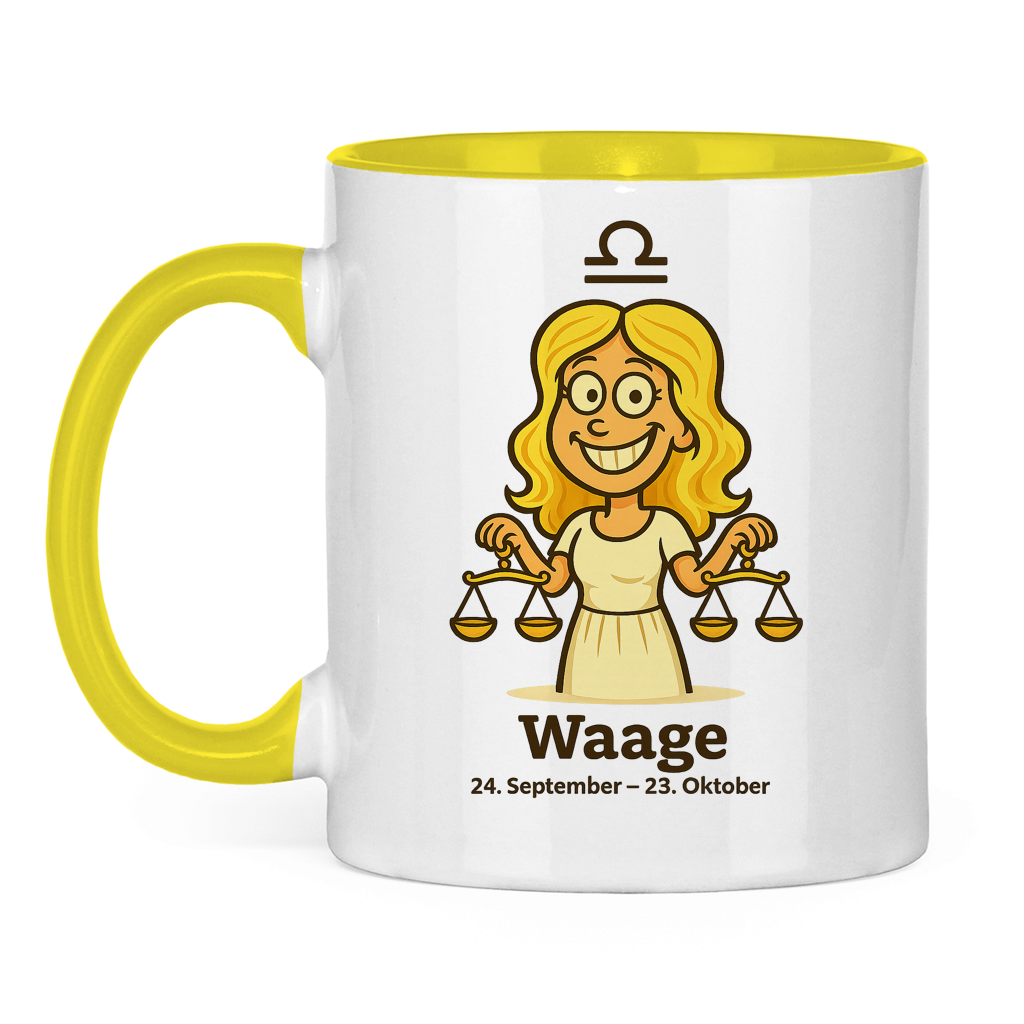 Tasse zweifarbig Waage Comic