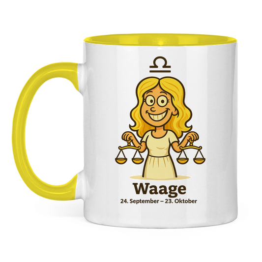Tasse zweifarbig Waage Comic