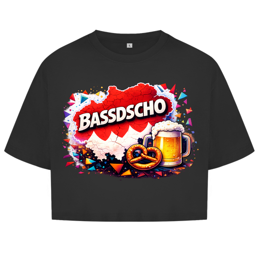 Damen Oversize Crop Top Bassdscho Bier und Brezel