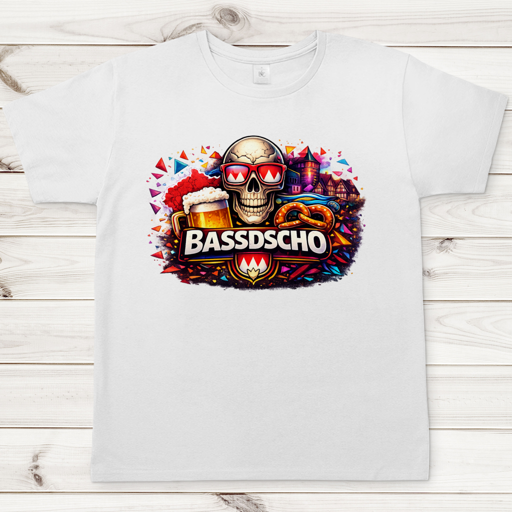 Herren T-Shirt Bassdscho Bier, Schädel und Brezel