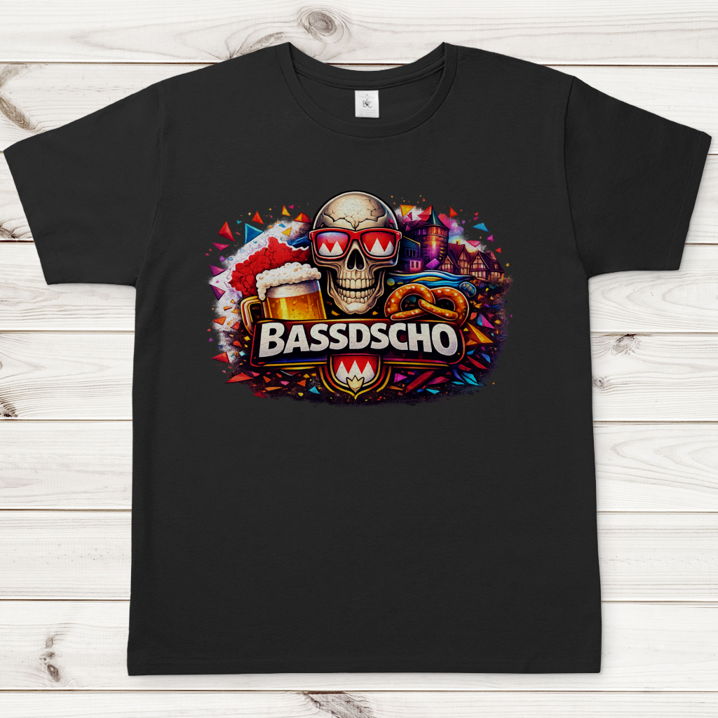 Herren T-Shirt Bassdscho Bier, Schädel und Brezel
