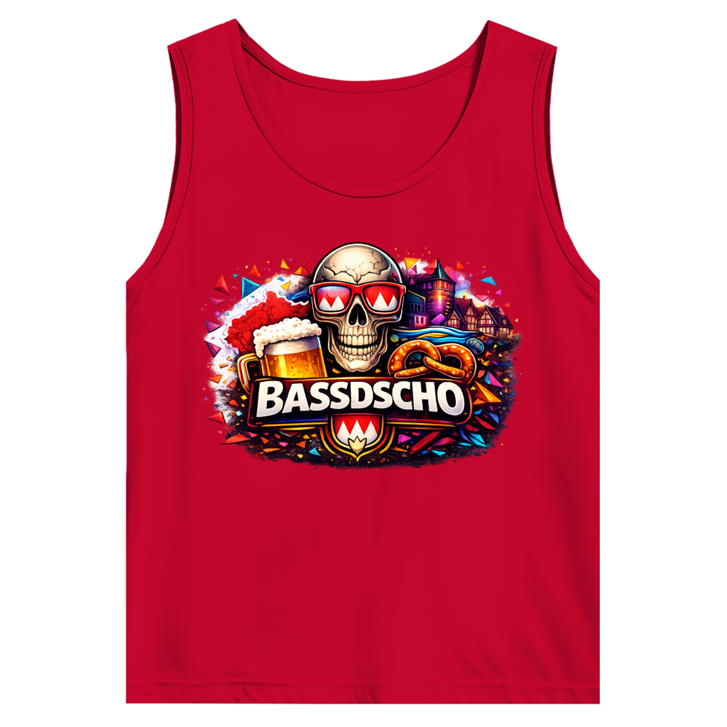 Herren Basic Tank Top Bassdscho Bier, Schädel und Brezel