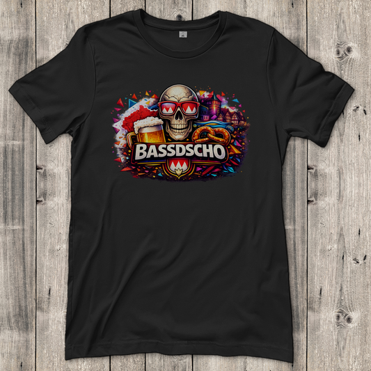 Damen T-Shirt Bassdscho Bier, Schädel und Brezel