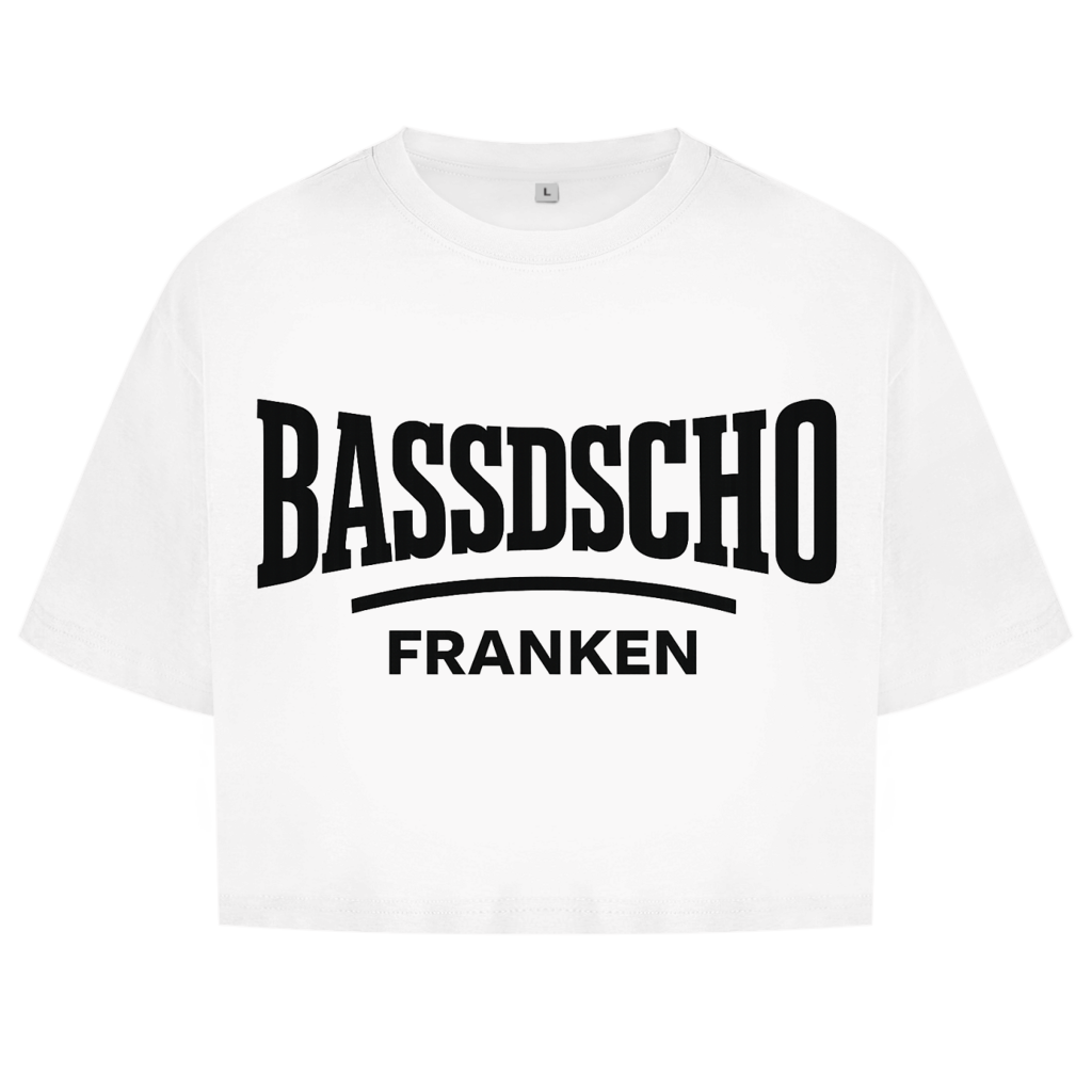 Damen Oversize Crop Top Bassdscho Franken Schrift schwarz