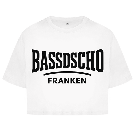 Damen Oversize Crop Top Bassdscho Franken Schrift schwarz