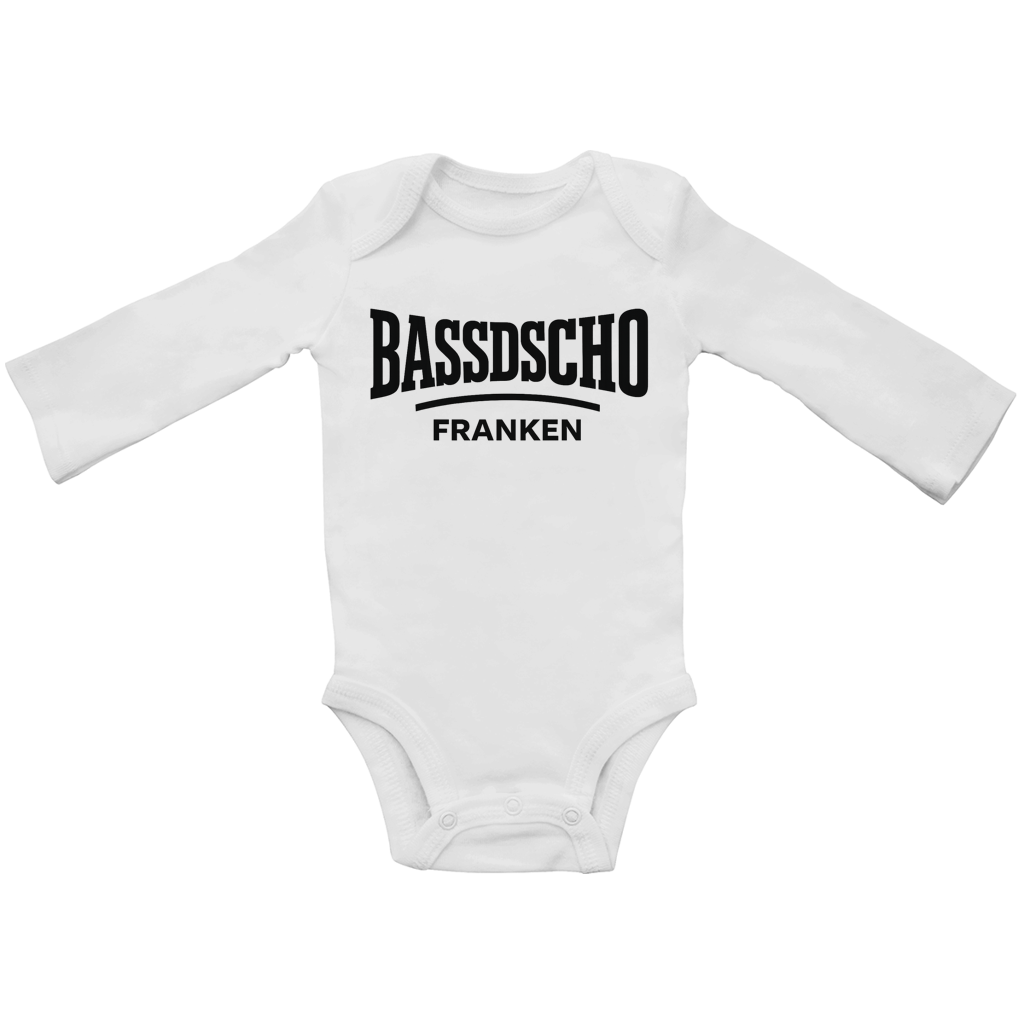 Baby Bio Bodysuite Langarm Bassdscho Franken Schrift schwarz