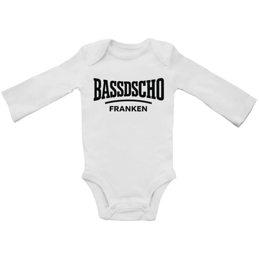 Baby Bio Bodysuite Langarm Bassdscho Franken Schrift schwarz